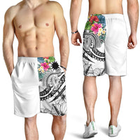 Nauru Polynesian Men's Shorts - Summer Plumeria (White) - Polynesian Pride