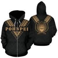 Pohnpei All Over Zip up Hoodie Gold Sailor Style Unisex Black - Polynesian Pride