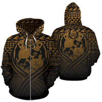 Tonga All Over Zip up Hoodie Lift up Gold Unisex Gold - Polynesian Pride