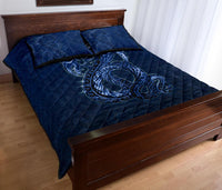 New Zealand Quilt Bed Set, Maori Manaia Quilt And Two Pillow Cases Blue - Polynesian Pride