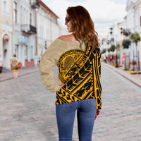 American Samoa Women's Off Shoulder Sweater - Polynesian Wild Style - Polynesian Pride