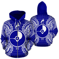 Yap Polynesian All Over Zip up Hoodie Map Blue Unisex Blue - Polynesian Pride