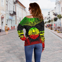 French Polynesia Polynesian Chief Women's Off Shoulder Sweater - Reggae Version - Polynesian Pride
