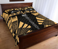 New Caledonia Quilt Bed Set - New Caledonia Coat Of Arms & Polynesian Yellow Tattoo Style - Polynesian Pride