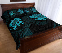 Hawaii Polynesian Turtle Quilt Bed Set Blue - Polynesian Pride