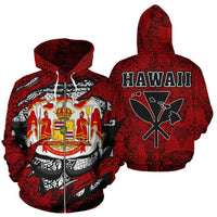 Polynesian Kanaka Maoli Royal Coat of Arms Hawaii Zip Hoodie Red Unisex Red - Polynesian Pride