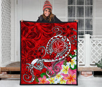 Hawaii Premium Quilt - Turtle Plumeria Polynesian Tattoo Red Color - Polynesian Pride