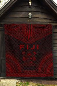 Fiji Premium Quilt - Fiji Coat Of Arms Polynesian Chief Red Version - Polynesian Pride