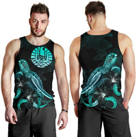 Tahiti Polynesian Men Tank Top - Turtle With Blooming Hibiscus Tuquoise - Polynesian Pride