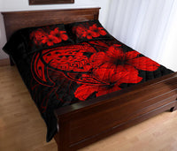 Hawaiian Map Turtle Hibiscus Polynesian Quilt Bedding Set - Red - Polynesian Pride