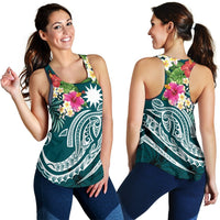Nauru Polynesian Women's Racerback Tank - Summer Plumeria (Turquoise) - Polynesian Pride