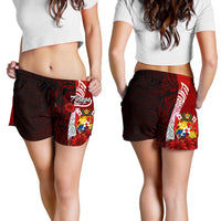 Tonga Polynesian Women's Shorts - Coat Of Arm With Hibiscus Red - Polynesian Pride
