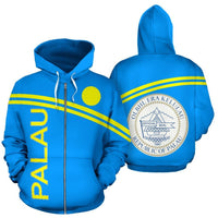 Palau All Over Zip up Hoodie Polynesian Curve Version Unisex White - Polynesian Pride