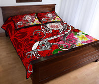 Hawaii Polynesian Quilt Bed Set - Hawaii Seal With Turtle Plumeria (Red) - Polynesian Pride