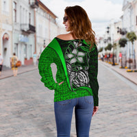 Federated States of Micronesia Women Off Shoulder Sweater Green - Turtle With Hook - Polynesian Pride