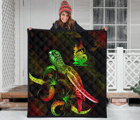 New Caledonia Polynesian Premium Quilt - Turtle With Blooming Hibiscus Reggae - Polynesian Pride