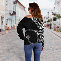 Chuuk Personalised Custom Women's Off Shoulder Sweater - Micronesian Pattern Flash Black - Polynesian Pride