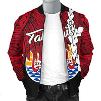 Tahiti Polynesian Men's Bomber Jacket - Tribal Wave Tattoo Flag Style - Polynesian Pride