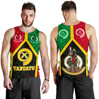 Vanuatu Polynesian Men's Tank Top - Vanuatu Flag and Coat Of Arms Black - Polynesian Pride
