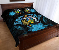 Solomon Islands Polynesian Quilt Bed Set Hibiscus Blue - Polynesian Pride