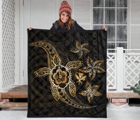 Kanaka Map Hibiscus Plumeria Turtle Art Gold Polynesian Premium Quilt - Polynesian Pride
