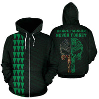 Polynesian Kakau Skull National Pearl Harbor Remembrance Day Hawaii Zip Hoodie Green Unisex Green - Polynesian Pride