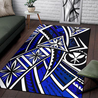 Hawaii Area Rug - Tribal Flower Special Pattern Blue Color Blue - Polynesian Pride