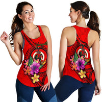 Vanuatu Polynesian Women's Racerback Tank - Floral With Seal Red - Polynesian Pride