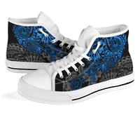 Tahiti Polynesian High Top Shoes - Blue Turtle Hibiscus Flowing - Polynesian Pride