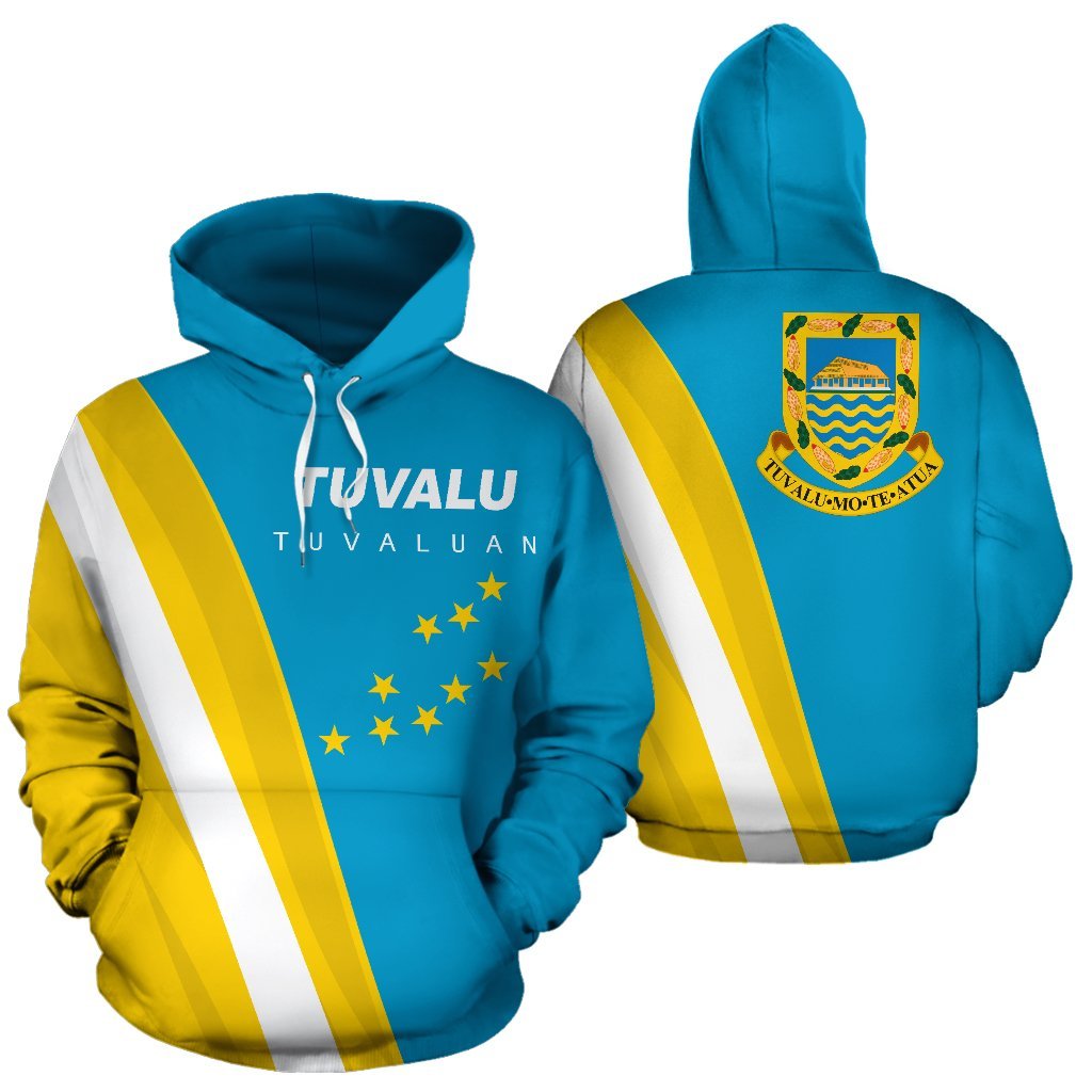 Tuvalu Hoodie Tuvalu Flag Coat of Arms Unisex Blue mix Yellow and White - Polynesian Pride