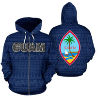 Guam Polynesian Zip up Hoodie Guaman Latte Stone Pattern Blue Unisex Blue - Polynesian Pride