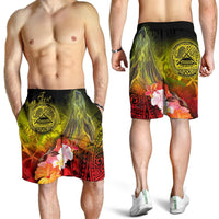 American Samoa Polynesian Custom Personalised Men's Shorts - Humpback Whale with Tropical Flowers - Polynesian Pride