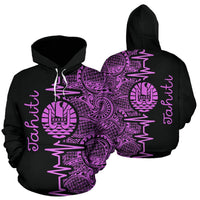 Tahiti Polynesian Hoodie Tahiti Flag Heartbeat Pattern Purple Version TH0 Unisex Purple - Polynesian Pride