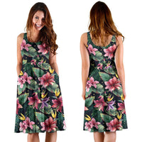 Hawaii Tropical Flowers, Palm And Leaves Midi Dress - Polynesian Pride