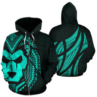 Sua Lions Pride Polynesian Warrior Zip up Hoodie Emerald Color Unisex Blue - Polynesian Pride
