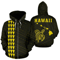 Polynesian Kakau Anchor Hibiscus Hawaii Zip Hoodie Yellow Unisex Yellow - Polynesian Pride