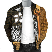 Tonga Micronesia Men's Bomber Jackets Gold - Turtle With Hook - Polynesian Pride