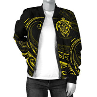 Hawaii Turtle Map Polynesian Women's Bomber Jacket - Yellow - Frida Style - Polynesian Pride