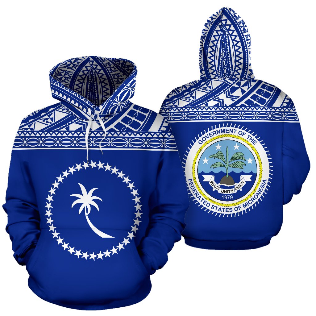 Federated States of Micronesia All Over Hoodie Chuuk Flag Unisex Blue - Polynesian Pride