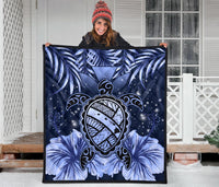 Hawaii Turtle Hibiscus Blue Premium Quilt - Hac Style - AH - Polynesian Pride