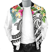 Papua New Guinea Polynesian Men's Bomber Jacket - Summer Plumeria (White) - Polynesian Pride
