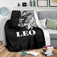 Sun In Leo Zodiac Premium Blanket Polynesian Tattoo Simple - White - Polynesian Pride
