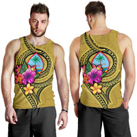 Guam Polynesian Men's Tank Top - Floral With Seal Gold - Polynesian Pride