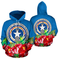 Northern Mariana Islands Polynesian Hoodie Flag Hibiscus Unisex Blue - Polynesian Pride