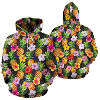 Polynesian All Over Hoodie Polynesian Tropical Fruit & Vegetable Print 01 Unisex Black - Polynesian Pride