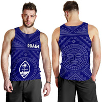 Guam Men's Tank - Guam Seal With Polynesian Tattoo Style (Blue) - Polynesian Pride