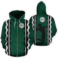 Polynesian Hawaii Mens Volleyball Team Supporter All Over Zip up Hoodie Unisex Green - Polynesian Pride