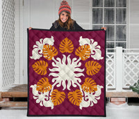 Hawaiian Tropical Pattern Premium Quilt - Burgundy - Argu Style - AH - Polynesian Pride
