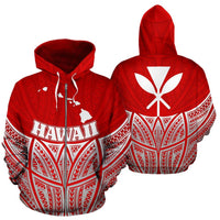 Hawaii Polynesian Zip up Hoodie Red Pride Map and Seal Unisex Red - Polynesian Pride