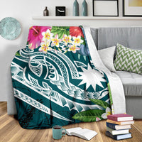 Nauru Polynesian Premium Blanket - Summer Plumeria (Turquoise) - Polynesian Pride
